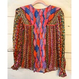 Blank London Viscose Boho Print‎ Long Sleeve Peasant Blouse XS